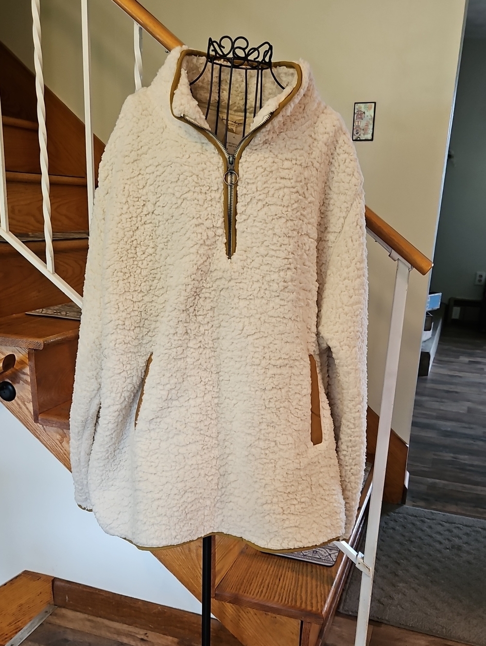 👚Linda Anderson Cozy Cream Sherpa Quarter-Zip Pullover